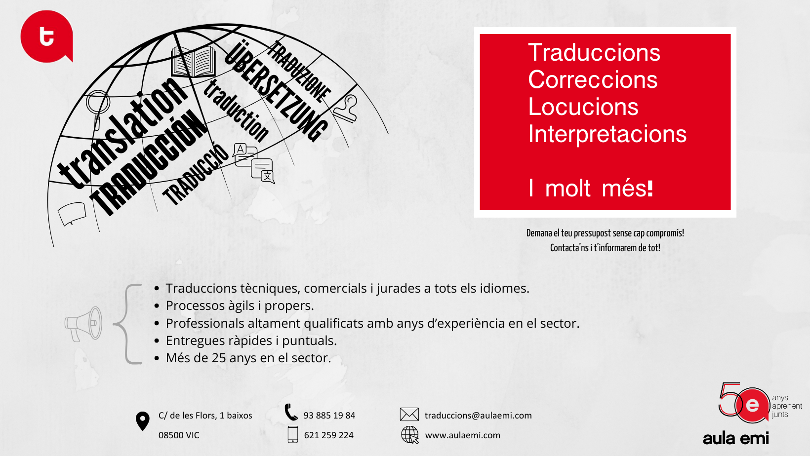 Servei de traduccions i interpretacions a tots els idiomes – Aula Emi 2021 SL